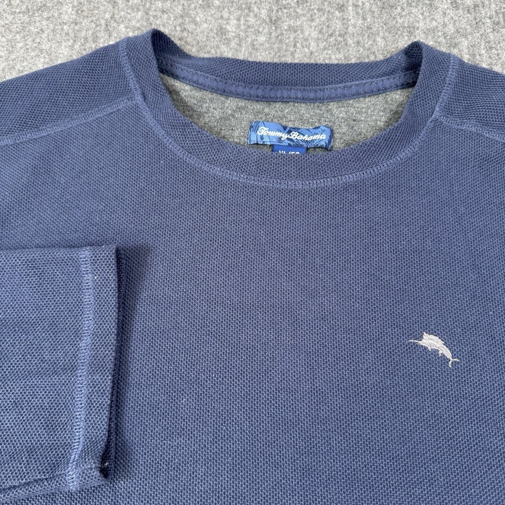Tommy Bahama Men's XL Navy Blue Textured Waffle Knit Long Sleeve Crewneck Shirt